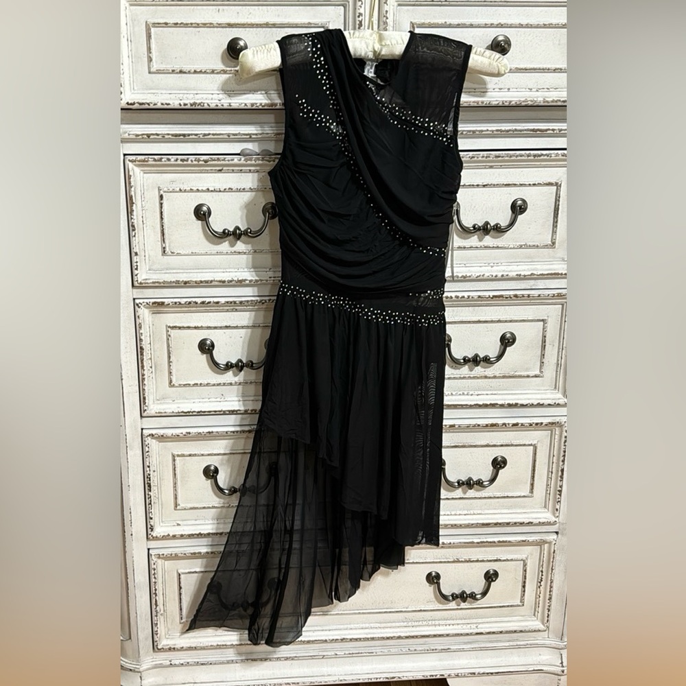 iEFiEL Dancewear S Black Leotard Pull-on with gemstones cascading skirt - Picture 2 of 15